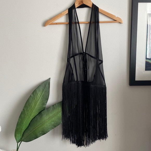 Sheer Halter Top with Fringe - Picture 1 of 6